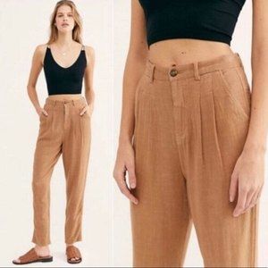 Free People Faded Love Pants High Rise Pleated Trousers Size 27 Sandstorm Linen